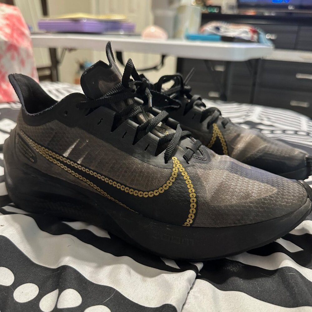 Women’s Black Athletic Sneakers Size 9 Gold Chain Detail